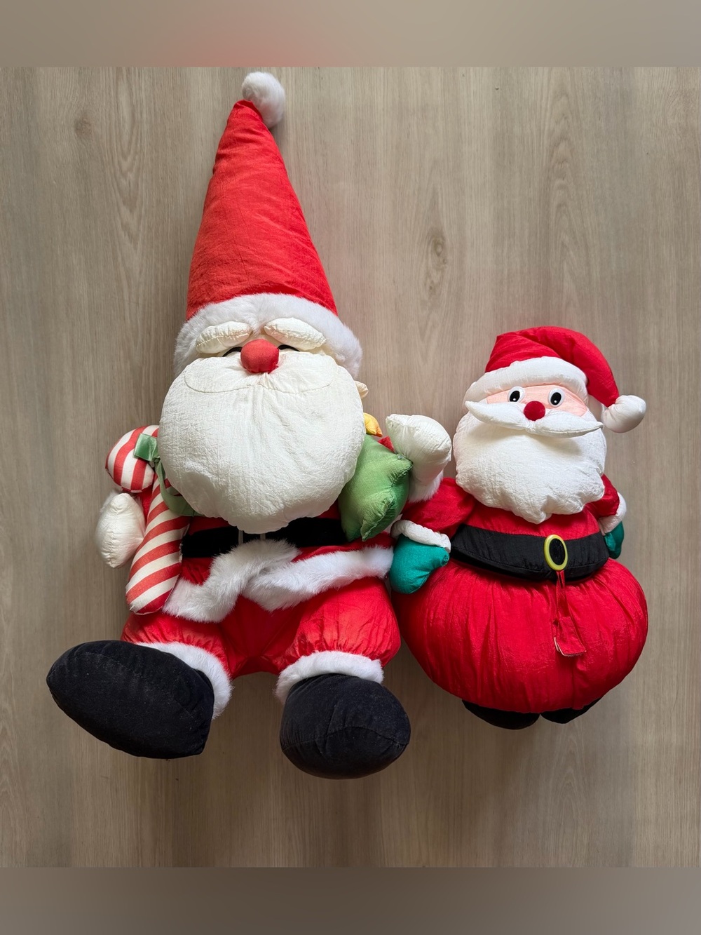 2 Vintage Santa Claus Puffy Nylon Parachute Plush
